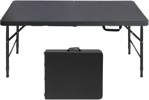 4ft Portable Folding Table compatible with Indoor & Outdoor Use - um Weight ity 135KG - Foldable Camping Table in Blk