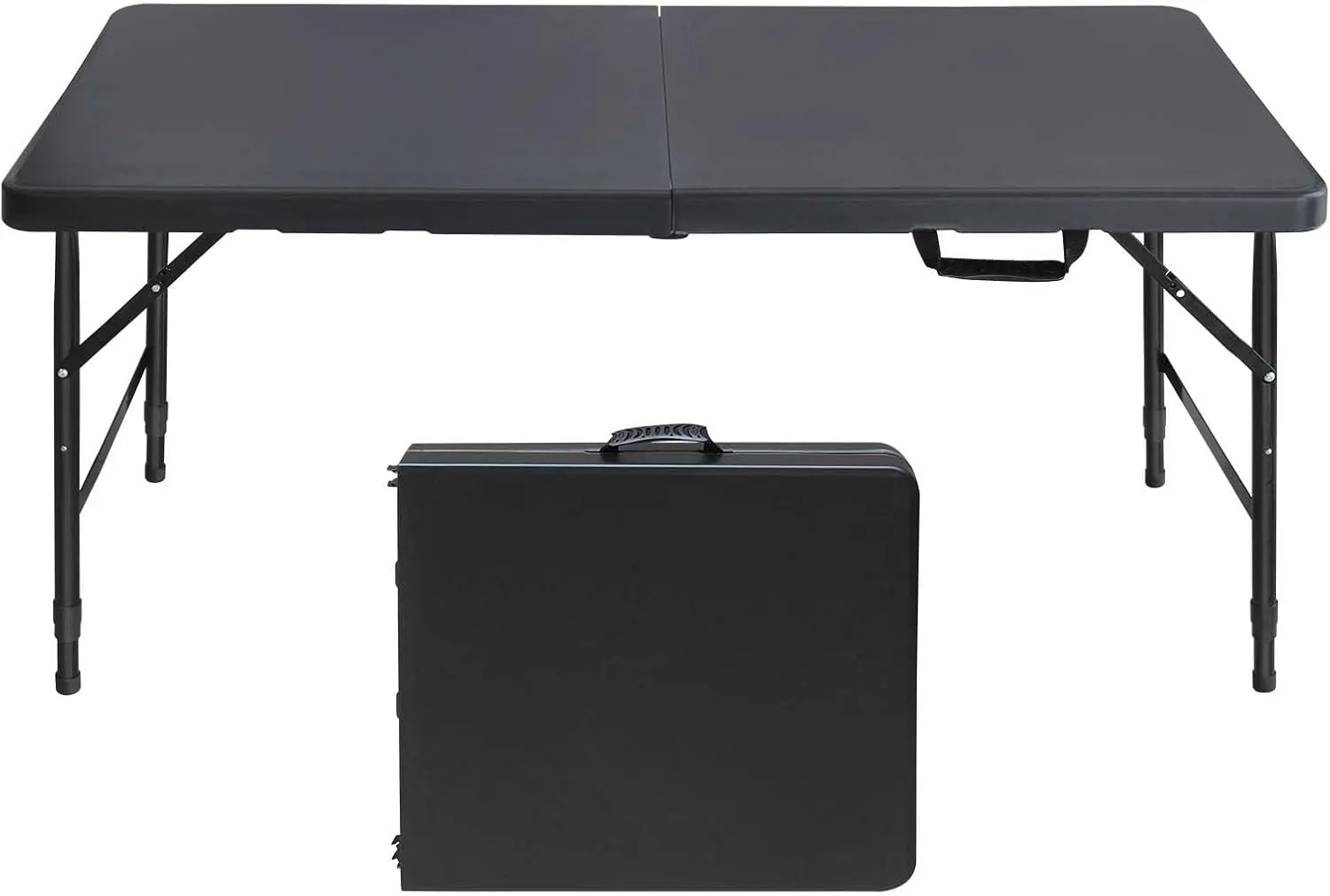 4ft Portable Folding Table compatible with Indoor & Outdoor Use - um Weight ity 135KG - Foldable Camping Table in Blk