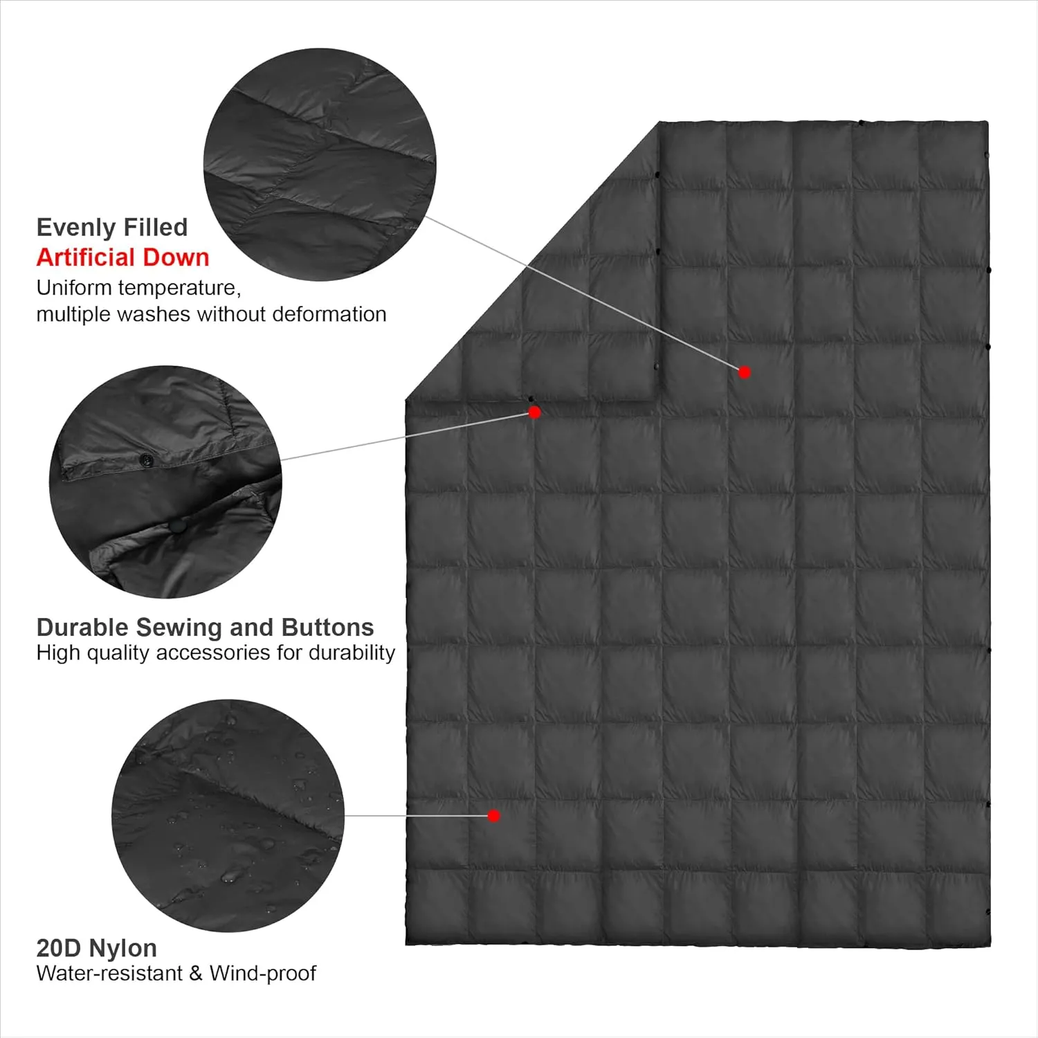 4Monster Packable Camping Blanket Lightweight,Compact Camping Quilt Water-Resistant, Wearable Warm Alternative Camping Blanket for Airplane, Hiking, Backpacking, Stadium,Beach
