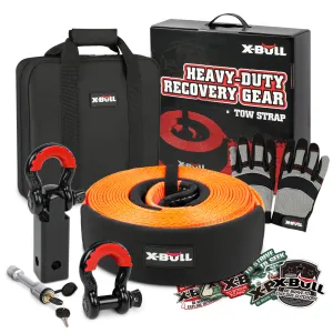 4Wd Recovery Kit With Snatch Strap, Hitch Receiver, And Bow Shackles