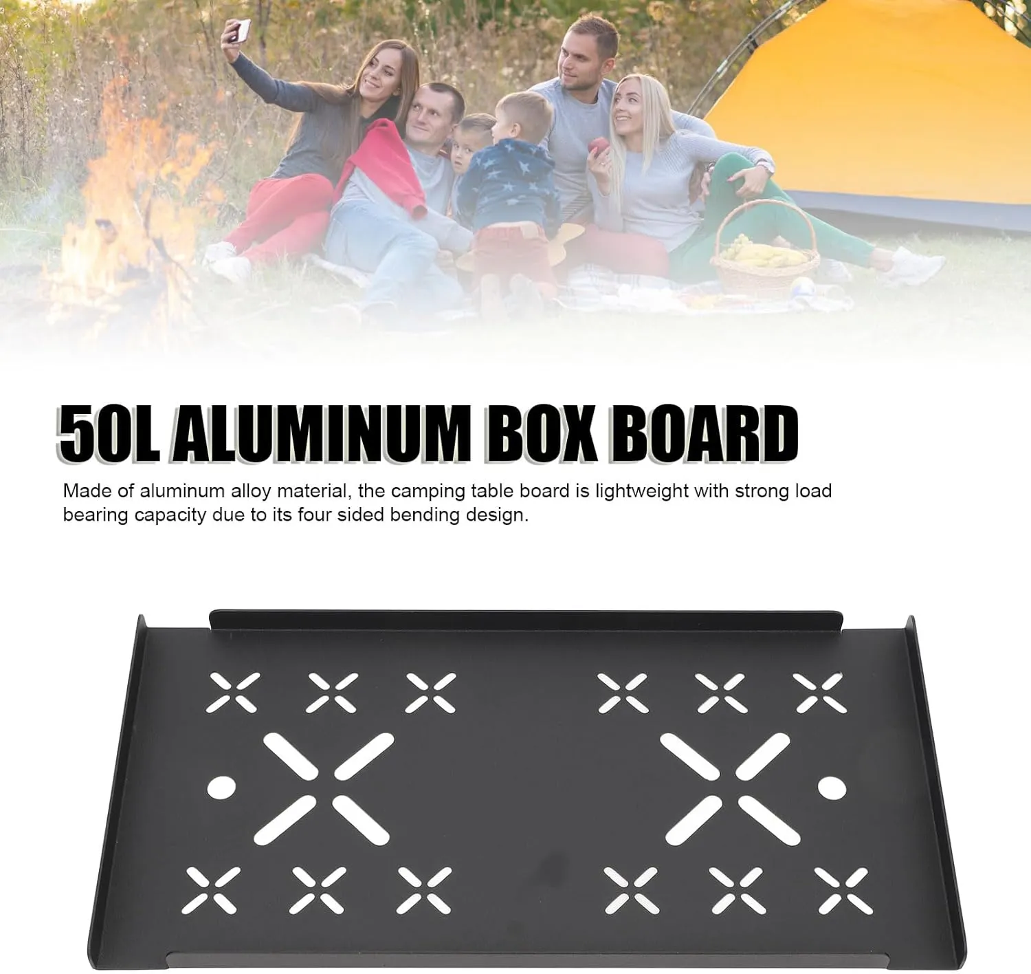 50L Aluminum Storage Box Board, Lightweight Aluminum Alloy Material, Installation, Stylish Black Sandblasting Finish, Versatile Camping Table Board for BLACKDOG, Rockbrook, (Hollow Board)