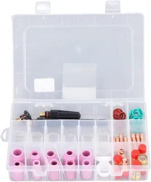 55Pcs TIG Welding Torch Accessories Kit and Replacement Welding Gasket Kit Compatible with WP 17 18 26, Includes Nozzles Cups Chuck Bodies for Argon Arc Welding,