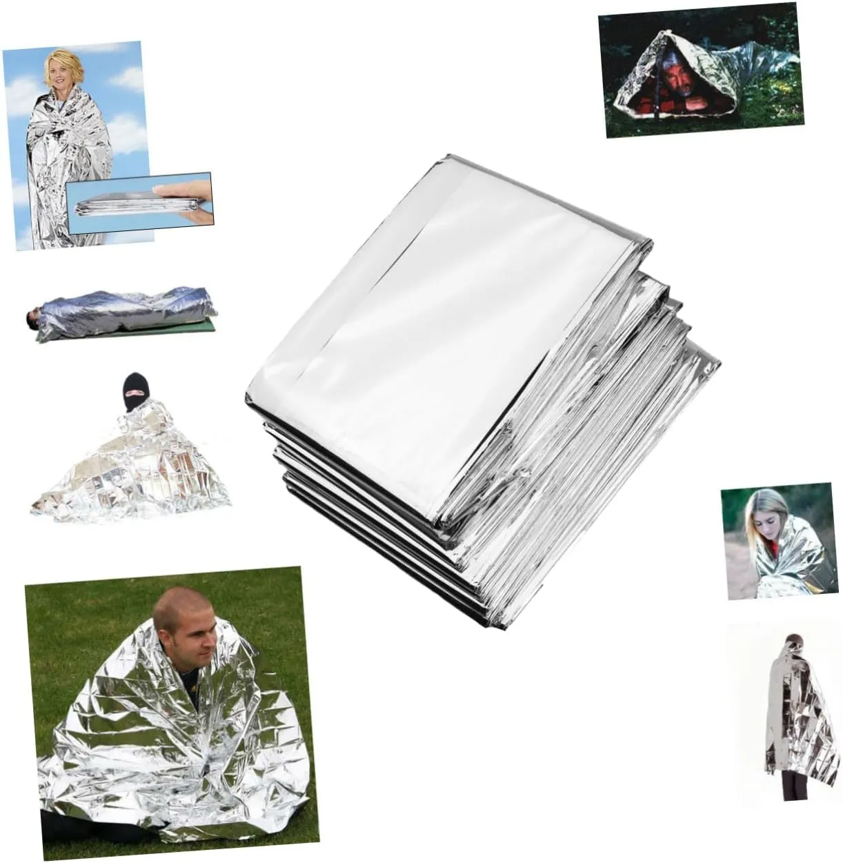 5pcs Safety Blankets Reflective Emergency Sunscreen Blankets 210x160cm Multi-Purpose for Camping Emergency