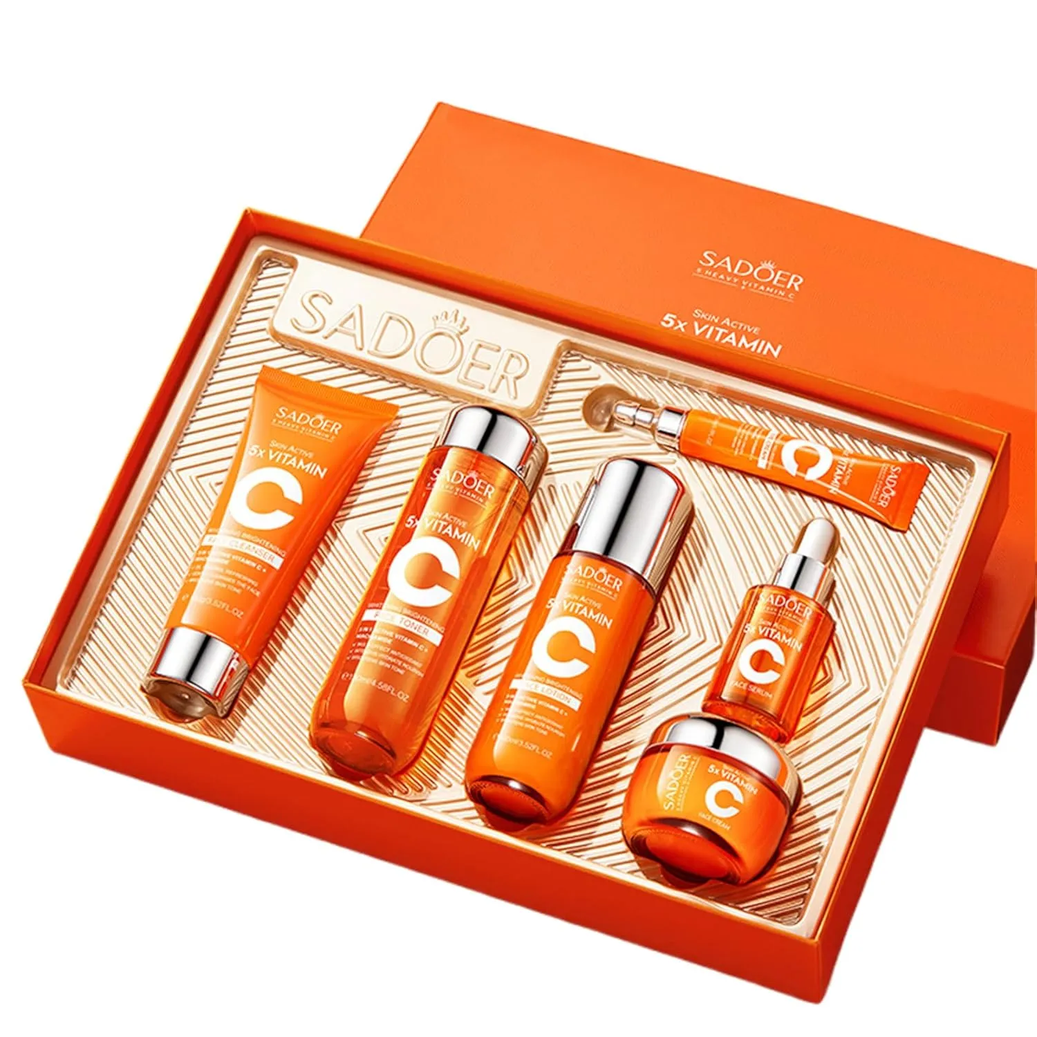 5x Vitamin C Toner Set, Korean 5 in 1 Active Vitamin C   Niacinamide Skin Care Set - Face Toner/Cleanser/Serum/Lotion/Cream/Eye Cream