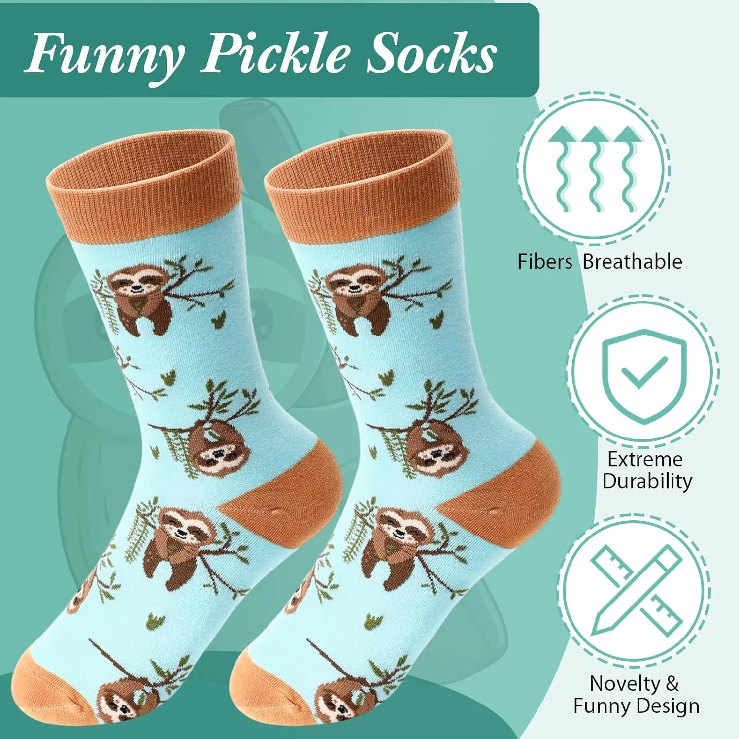 6 Pc Funny Gifts for Women Girl Pickle Avocado Flamingo Mushroom Panda Makeup Bag Insulated Stainless Steel Tumbler Socks Keychain Pen Card for Vegetable Animal Plant Birthday Gift (Sloth)