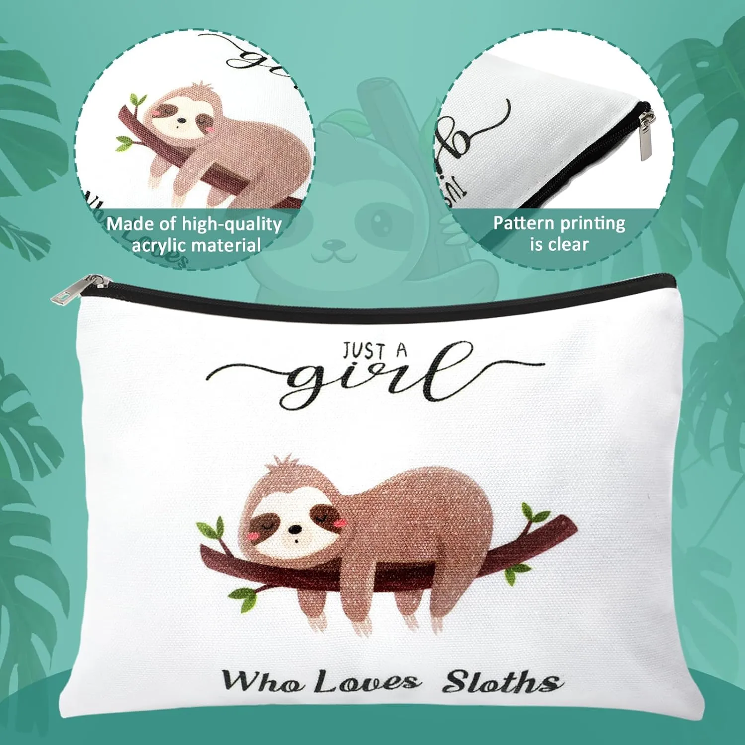 6 Pc Funny Gifts for Women Girl Pickle Avocado Flamingo Mushroom Panda Makeup Bag Insulated Stainless Steel Tumbler Socks Keychain Pen Card for Vegetable Animal Plant Birthday Gift (Sloth)