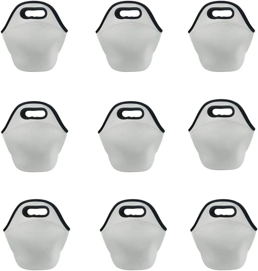 6 pcs Sublimation Blank Lunch Bag 11.8 x 11.8 in Tote Bag Reusable Insulated Thermal Food Carry Case Handbags with Zipper for Heat Press Transfer Printing (white front   black back   black bottom)