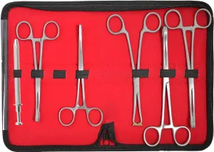 6 Pieces Body Piercing Instruments Kit Tools Penington, Sponge, Septum Forceps, 4 Prong Ball Grabber (Case) DS-1592