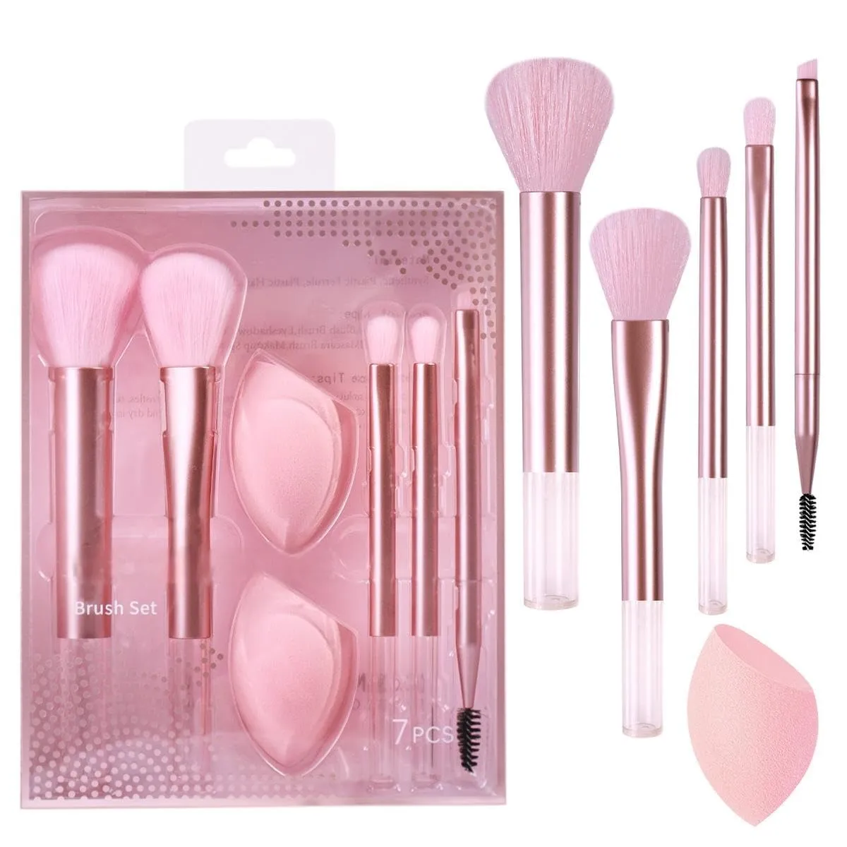 7-Piece Face Base Makeup Brush Set, with 2 Beauty Blending Eggs – Pro Cosmetic Kit for Eyeshadow,Blending & Contour,Soft Synthetic Bristles,Travel-Friendly,Cruelty-Free & Vegan,Stocking Stuffer