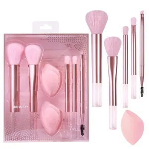 7-Piece Face Base Makeup Brush Set, with 2 Beauty Blending Eggs – Pro Cosmetic Kit for Eyeshadow,Blending & Contour,Soft Synthetic Bristles,Travel-Friendly,Cruelty-Free & Vegan,Stocking Stuffer