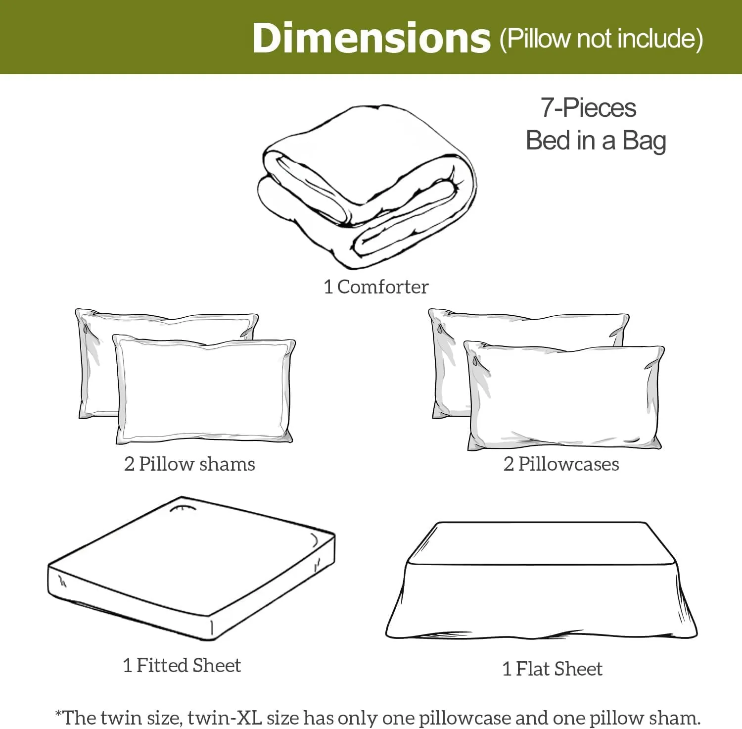 7 Piece PolyCotton Soft California King Comforter Sets with 16" Deep Pocket Fitted Flat Sheets Pillow Case, Solid Boho Cozy Bed in a Bag - Lightweight for All Season Use, Olive Green Cal King