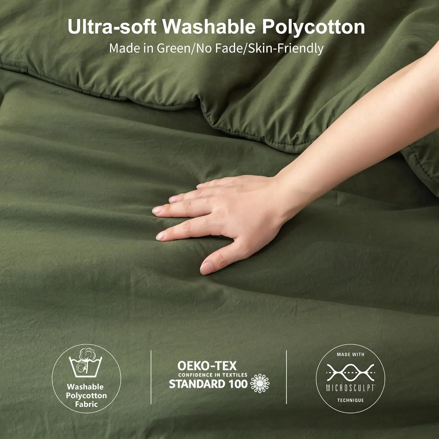 7 Piece PolyCotton Soft California King Comforter Sets with 16" Deep Pocket Fitted Flat Sheets Pillow Case, Solid Boho Cozy Bed in a Bag - Lightweight for All Season Use, Olive Green Cal King