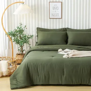 7 Piece PolyCotton Soft California King Comforter Sets with 16" Deep Pocket Fitted Flat Sheets Pillow Case, Solid Boho Cozy Bed in a Bag - Lightweight for All Season Use, Olive Green Cal King