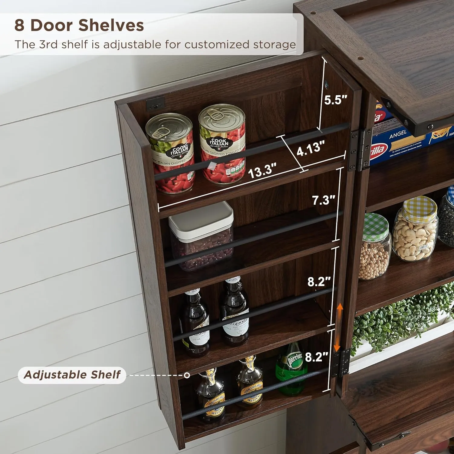 72" Tall Kitchen Pantry, Farmhouse Storage Cabinet with Barn Doors, Organizer, Drawer and Adjustable Shelves, Rustic Wood Cupboard for Kitchen, Dining Room, Bathroom, Brown