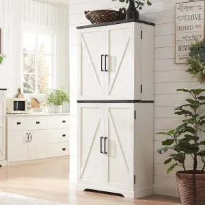 72" Tall Kitchen Pantry, Farmhouse Storage Cabinet with Barn Doors, Organizer, Drawer and Adjustable Shelves, Rustic Wood Cupboard for Kitchen, Dining Room, Bathroom, Off White