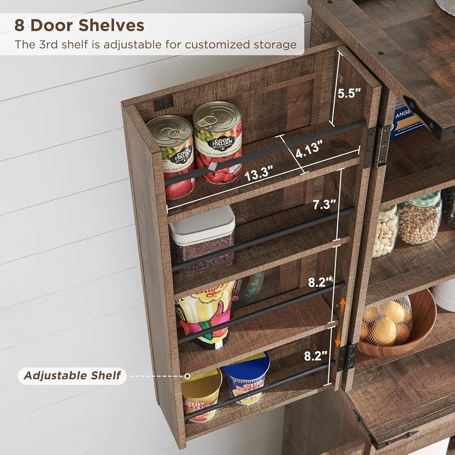 72" Tall Kitchen Pantry, Farmhouse Storage Cabinet with Barn Doors, Organizer, Drawer and Adjustable Shelves, Rustic Wood Cupboard for Kitchen, Dining Room, Bathroom, Rustic Brown