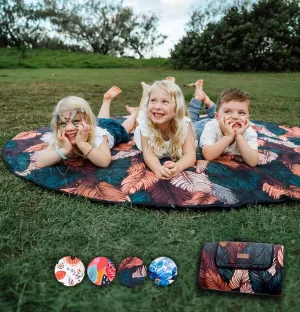 79" Round Waterproof Picnic Blanket - Extra Large, Durable & Foldable Outdoor Mat for Grass, Beach or Park - Outside Baby Playmat & Cute Blanket for Family, Kids and Camping Days