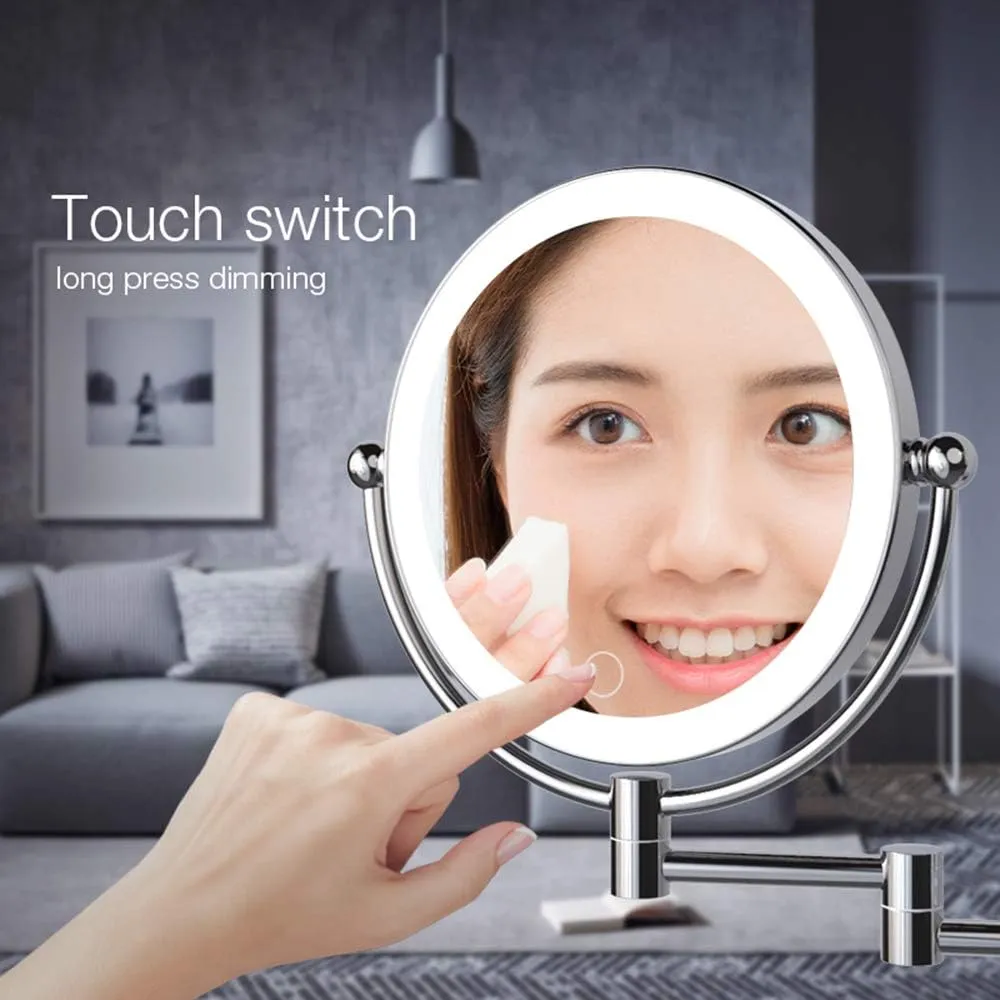 8 inch Wall Mounted Makeup Mirror, 5X Magnifying Vanity Mirror with Lights 360 Degree Rotation Adjustable Extending Folding Bathroom Mirror for Makeup Room, Dressing Table,Usplug(Usplug)