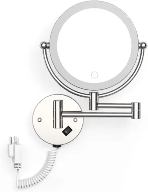 8 inch Wall Mounted Makeup Mirror, 5X Magnifying Vanity Mirror with Lights 360 Degree Rotation Adjustable Extending Folding Bathroom Mirror for Makeup Room, Dressing Table,Usplug(Usplug)