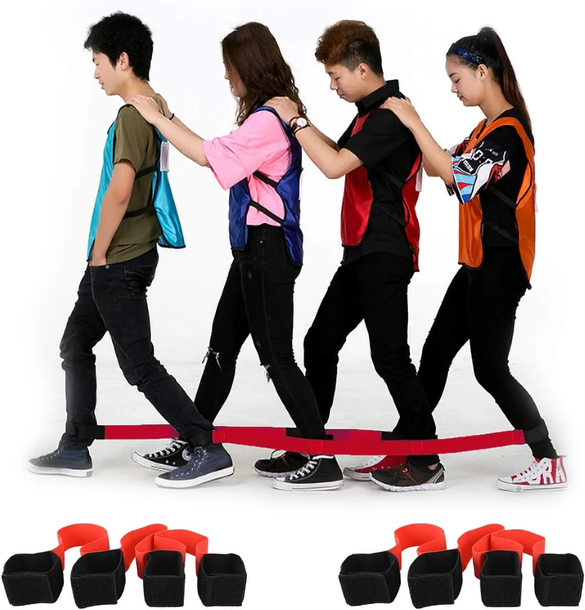 8 Pcs Fun-Filled 4-Legged Race Band Kit Cooperative Outdoor Game for Adults, Ideal for Birthday Parties, Team Bonding(Red)