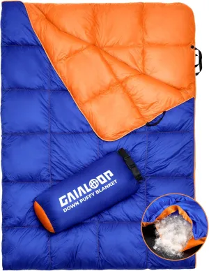 80% Duck Down GAIALOOP Down Puffy Blanket for Car Camping Outdoor Travel Backpacking, 80% Duck Down & 20% Feather, Lightweight Portable Soft Warm Cozy Duck Down Camping Blanket Quilt