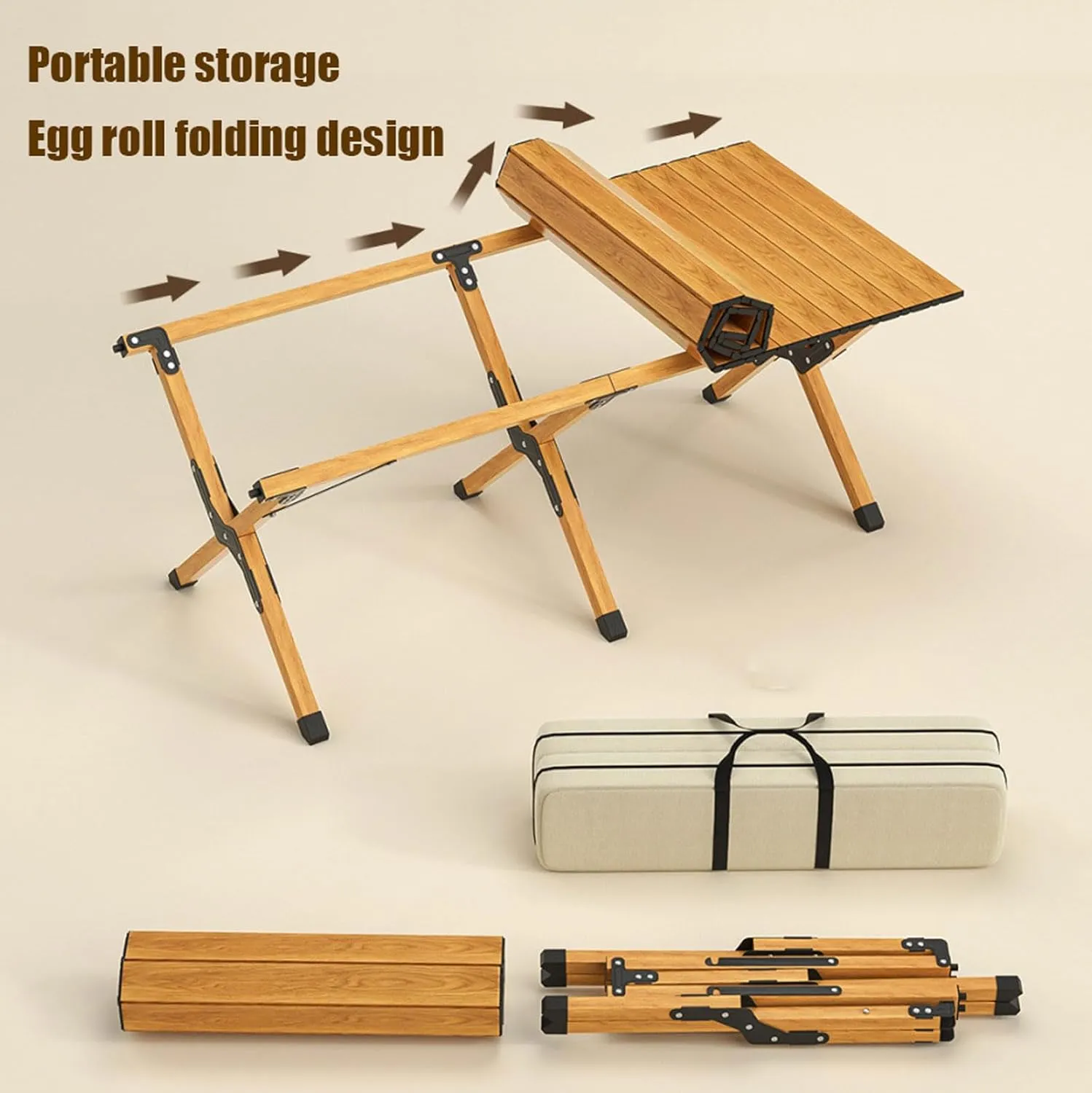 90cm Folding Camping Table & airs Set, Portable Lightweight Picnic Table with Carrying Bag and Aluminum Roll-up Top Foldable Compact Table, Easy to Assemble