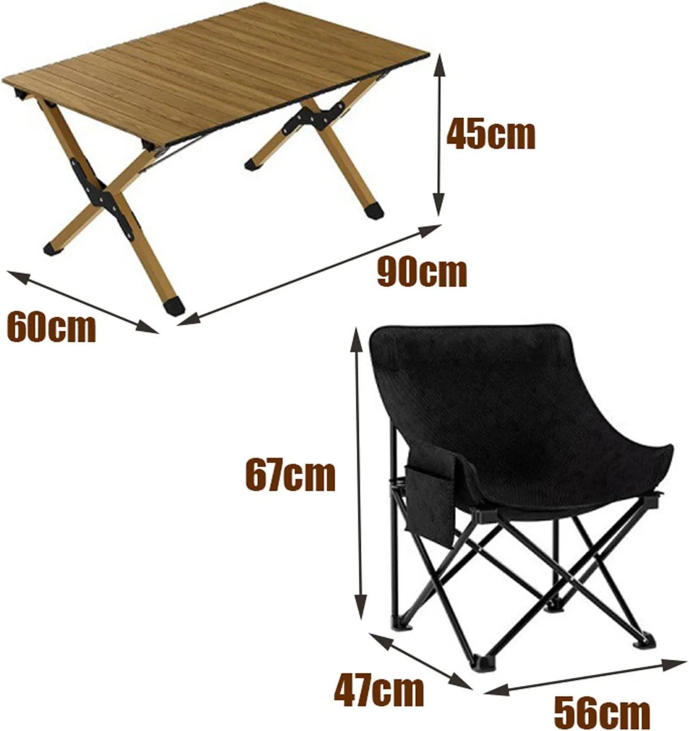 90cm Folding Camping Table & airs Set, Portable Lightweight Picnic Table with Carrying Bag and Aluminum Roll-up Top Foldable Compact Table, Easy to Assemble