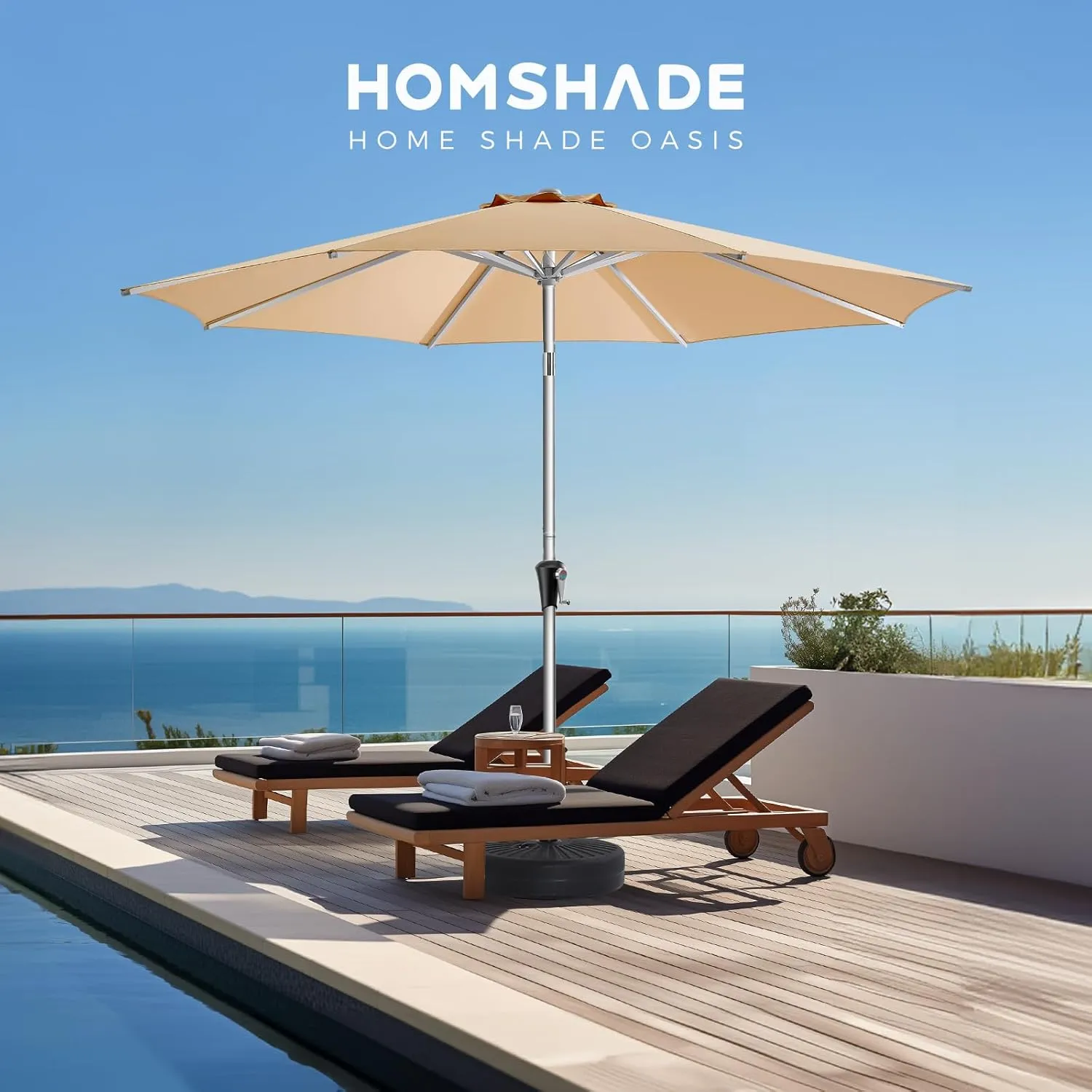 9FT Aluminum Outdoor Patio Umbrella, 5-Year Fade Resistant Market Table Umbrella, UPF50  UV Protection with Push Button Tilt, Crank for Pool Deck and Garden (Beige)