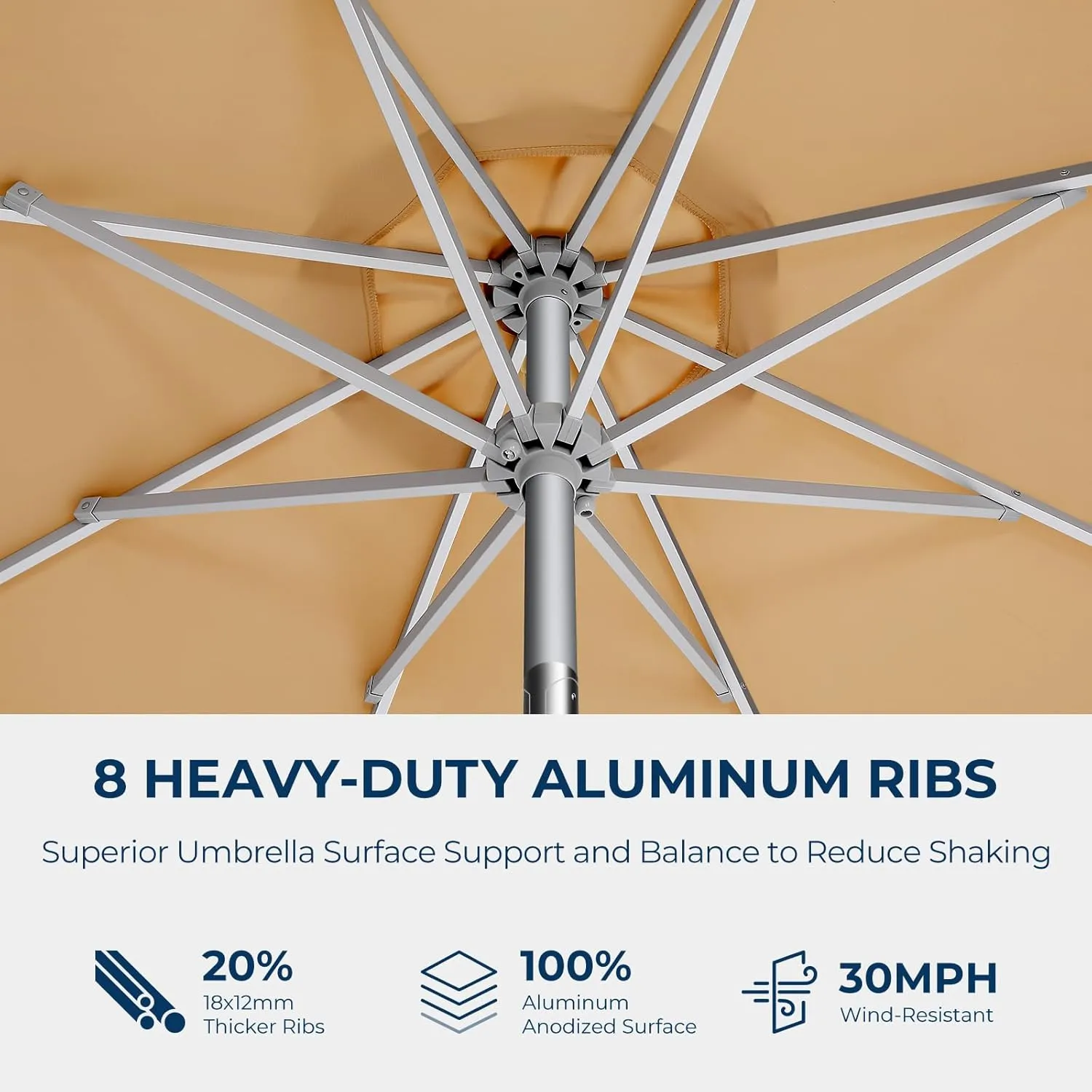 9FT Aluminum Outdoor Patio Umbrella, 5-Year Fade Resistant Market Table Umbrella, UPF50  UV Protection with Push Button Tilt, Crank for Pool Deck and Garden (Beige)