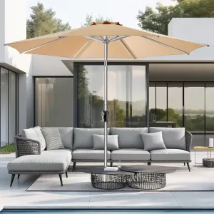 9FT Aluminum Outdoor Patio Umbrella, 5-Year Fade Resistant Market Table Umbrella, UPF50  UV Protection with Push Button Tilt, Crank for Pool Deck and Garden (Beige)