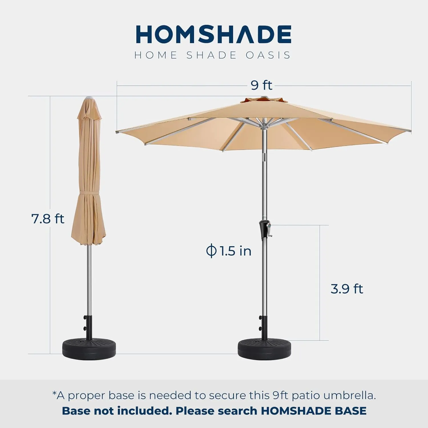 9FT Aluminum Outdoor Patio Umbrella, 5-Year Fade Resistant Market Table Umbrella, UPF50  UV Protection with Push Button Tilt, Crank for Pool Deck and Garden (Beige)