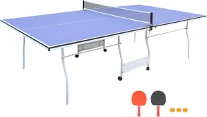 9ft Foldable Table Tennis Table for Home Fun, Portable Indoor Ping Pong Set with Net, 2 Paddles & 3 Balls