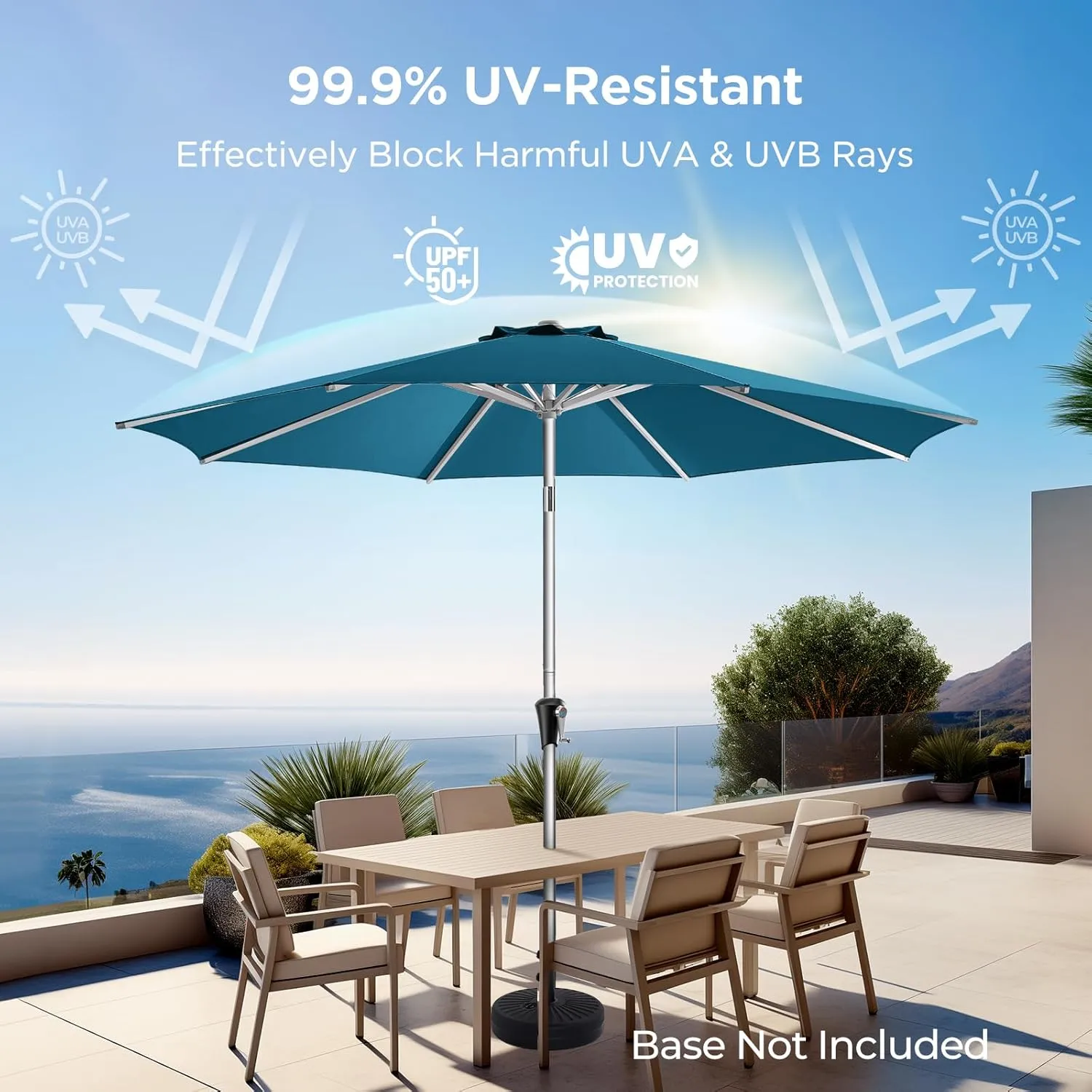 9ft Outdoor Patio Umbrella - Market Table Aluminum Umbrella, 5-Year Fade Resistant - UPF50  UV Protection with Push Button Tilt, Crank for Pool Deck and Garden (Forest Blue)