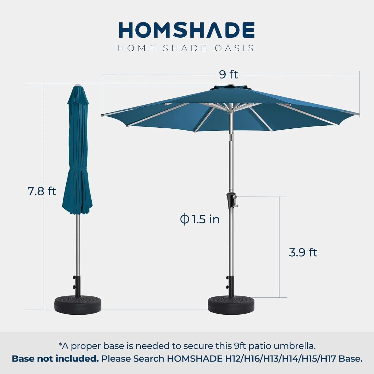9ft Outdoor Patio Umbrella - Market Table Aluminum Umbrella, 5-Year Fade Resistant - UPF50  UV Protection with Push Button Tilt, Crank for Pool Deck and Garden (Forest Blue)