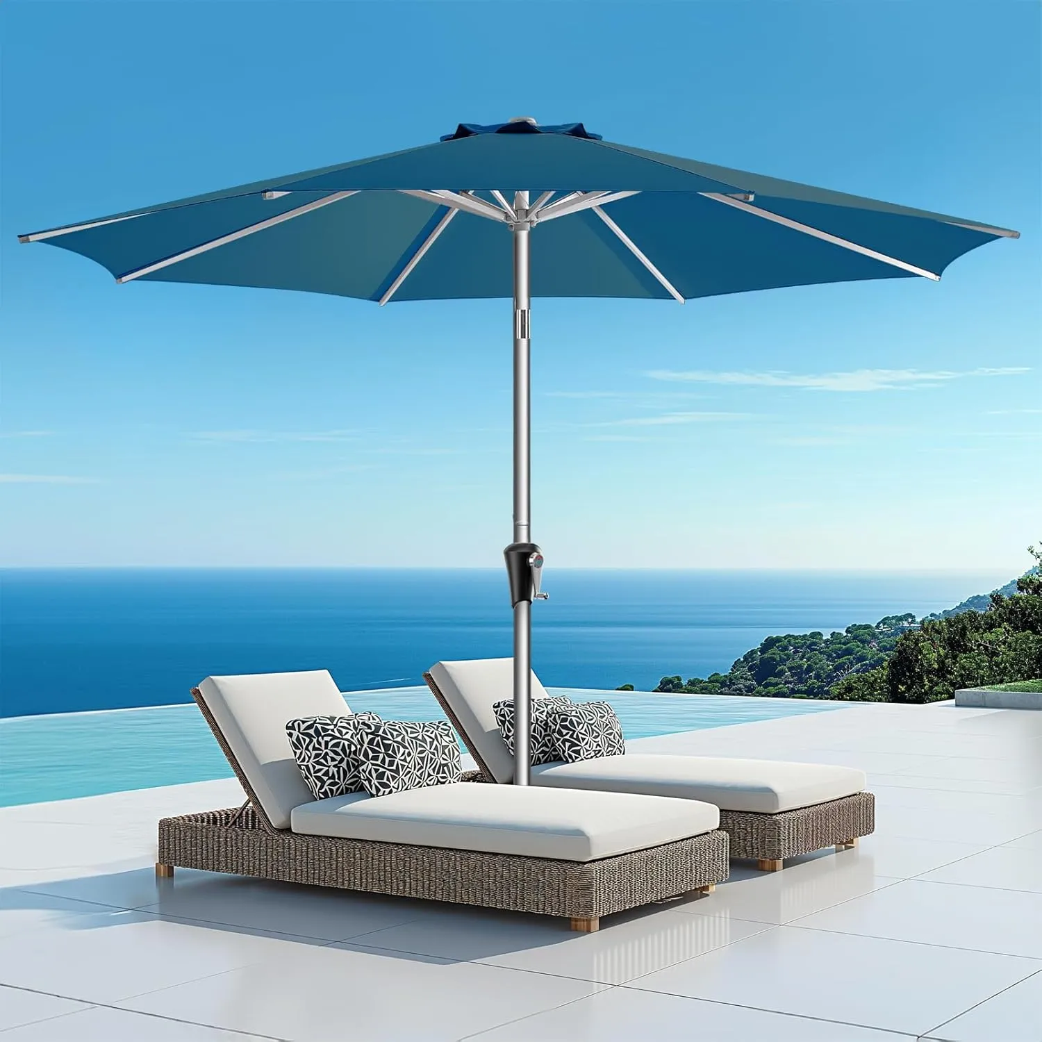 9ft Outdoor Patio Umbrella - Market Table Aluminum Umbrella, 5-Year Fade Resistant - UPF50  UV Protection with Push Button Tilt, Crank for Pool Deck and Garden (Forest Blue)