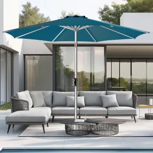 9ft Outdoor Patio Umbrella - Market Table Aluminum Umbrella, 5-Year Fade Resistant - UPF50  UV Protection with Push Button Tilt, Crank for Pool Deck and Garden (Forest Blue)