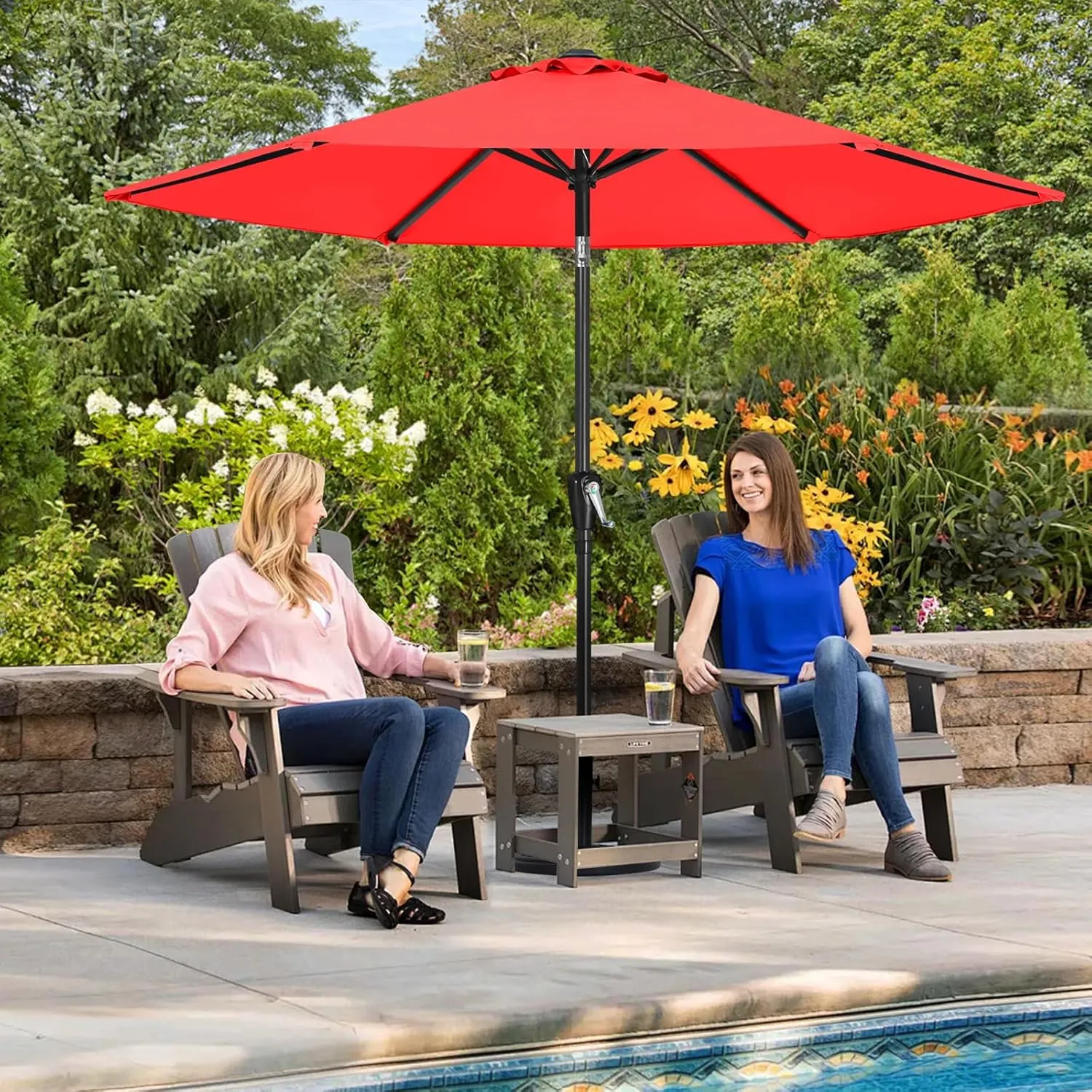 ABCCANOPY 7.5FT OutdoorPatio Umbrella, UV Protection Table Umbrella w/Crank for Easy Set Up, Suitable for Garden, Lawn, Deck & Backyard (Red)