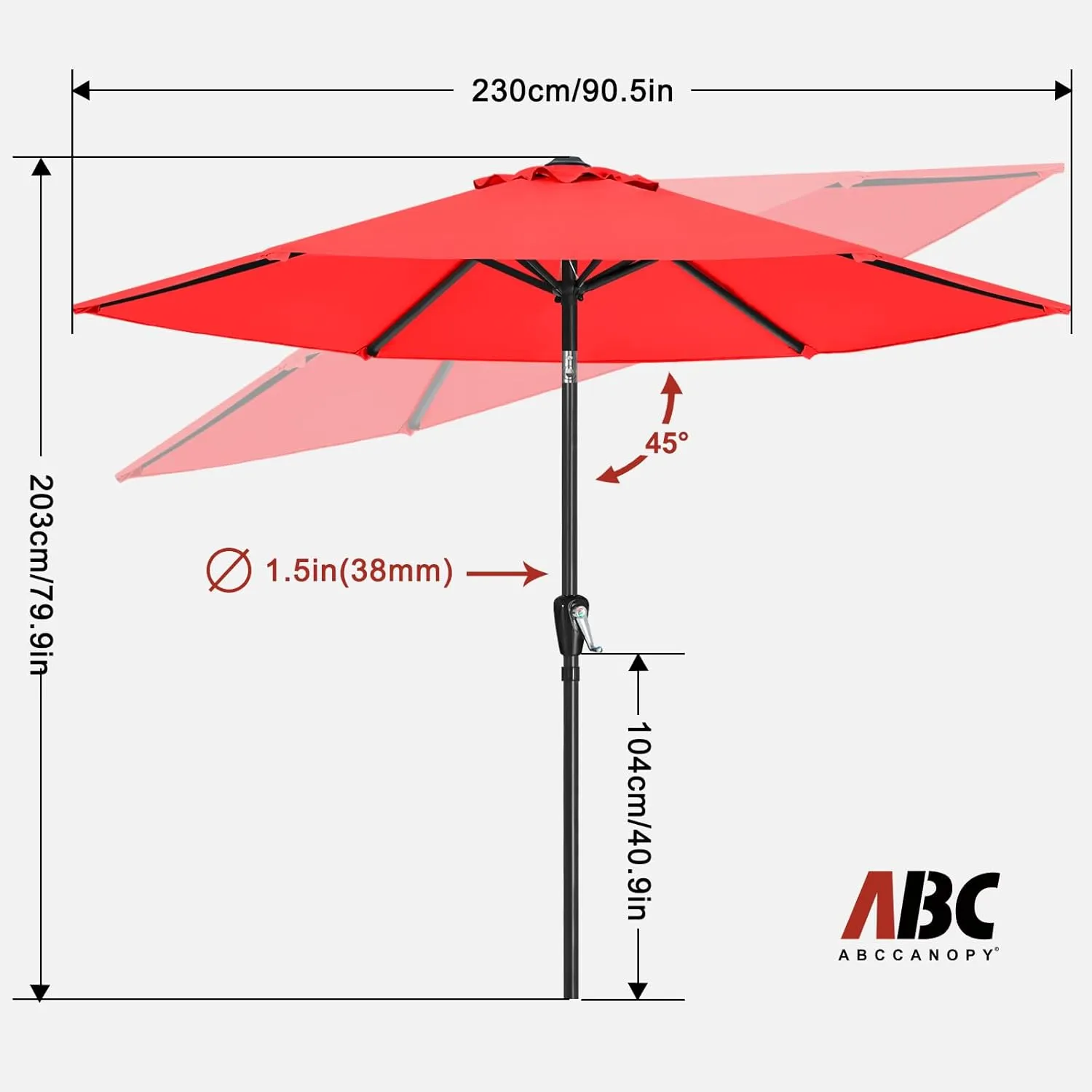 ABCCANOPY 7.5FT OutdoorPatio Umbrella, UV Protection Table Umbrella w/Crank for Easy Set Up, Suitable for Garden, Lawn, Deck & Backyard (Red)