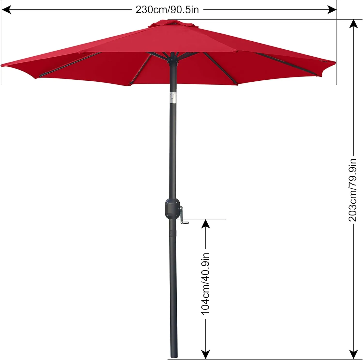 ABCCANOPY 7.5FT OutdoorPatio Umbrella, UV Protection Table Umbrella w/Crank for Easy Set Up, Suitable for Garden, Lawn, Deck & Backyard (Red)