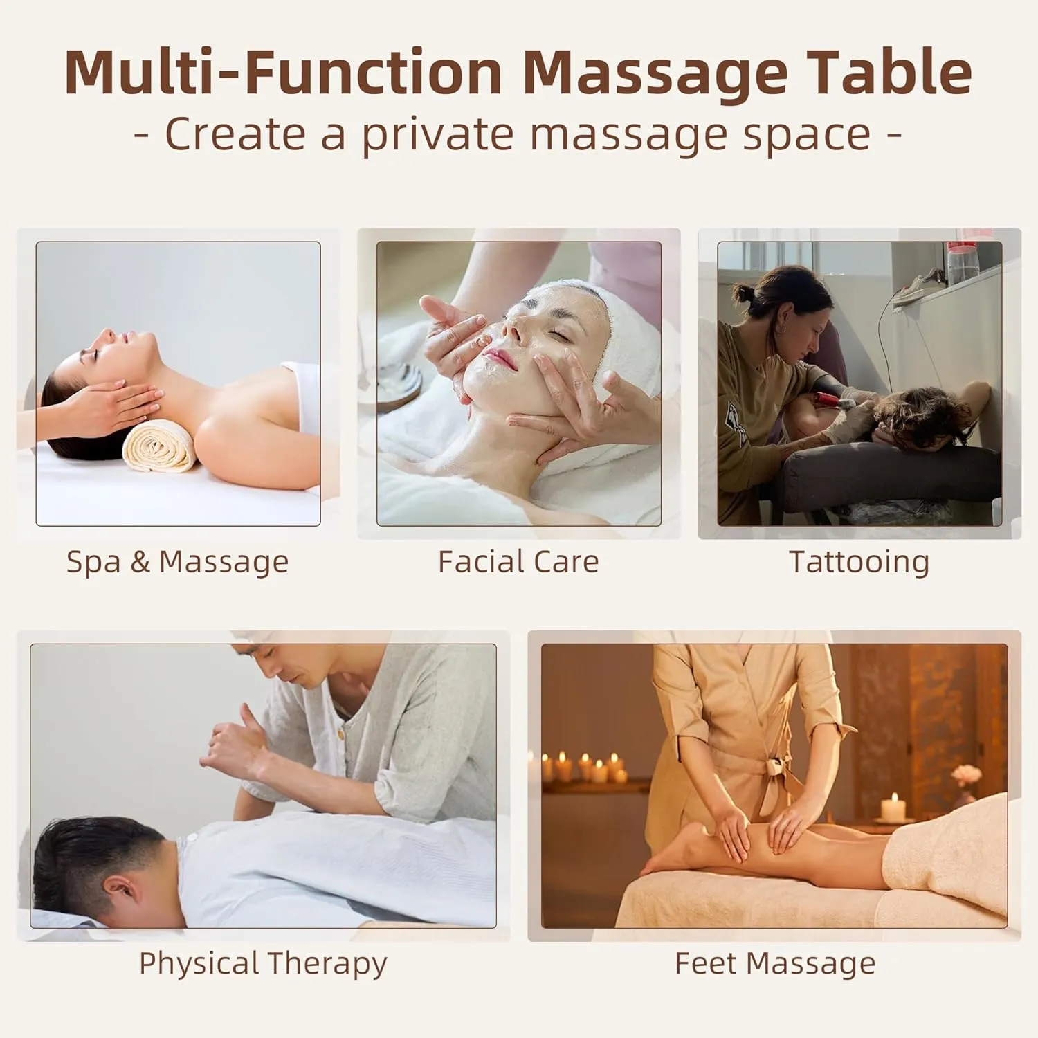 ABET Massage Table, 3 Fold Portable Professional Lash Tattoo Spa Bed, Height Adjustable 23.5" Wide Compact Facial Table with Detachable Oil Pocket Towel Rod Face Cradle Armrest, Aluminum Feet & Black