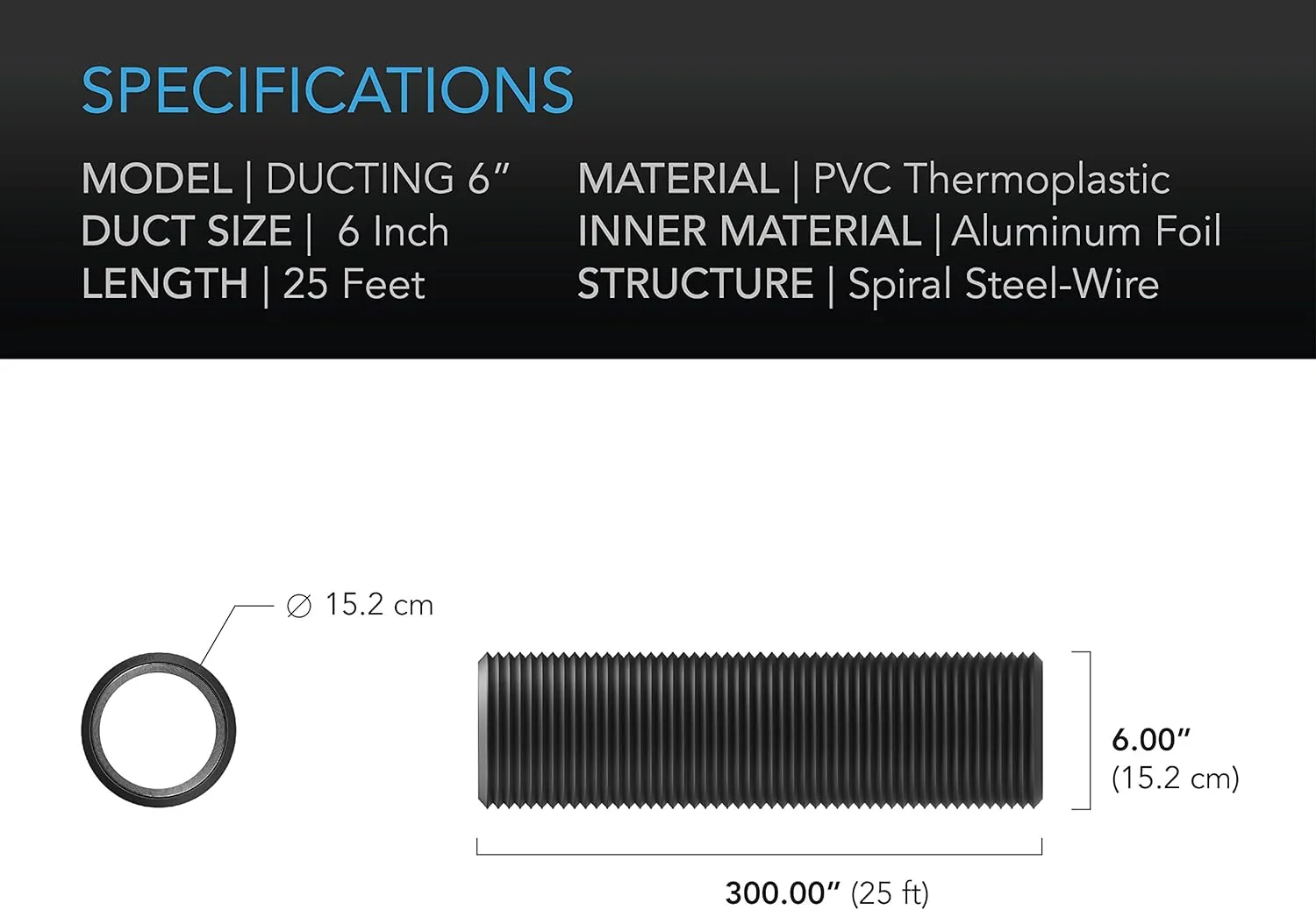 AC Infinity Flexible 6-Inch Aluminum Ducting, Heavy-Duty Four-Layer Protection, 25-Feet Long for Heating Cooling Ventilation and Exhaust