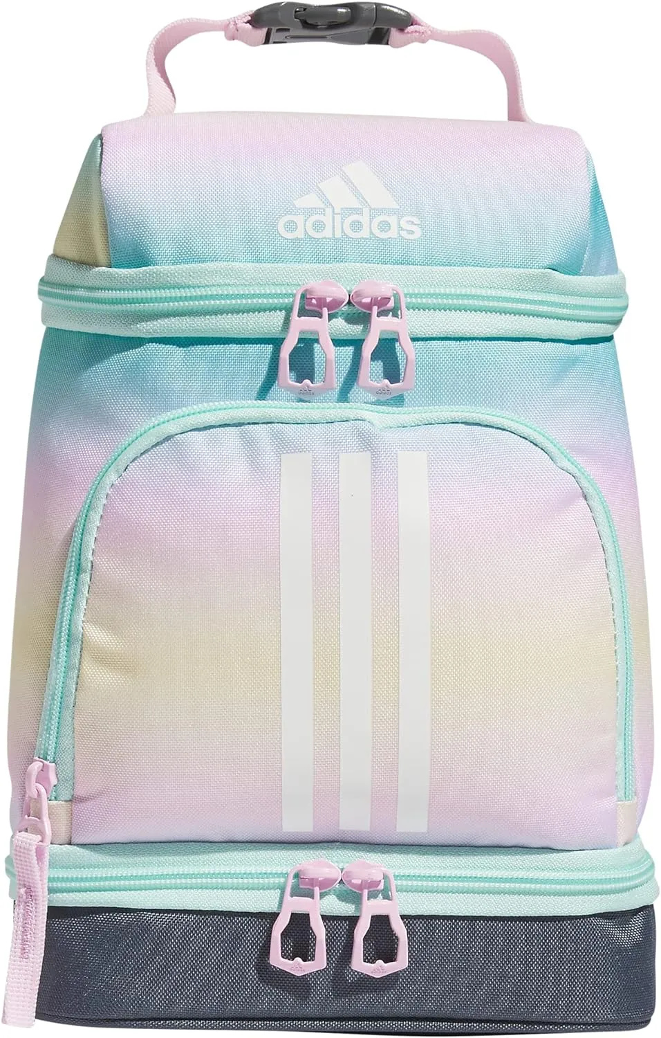 adidas Excel Lunch Bag, Cooler with Zipper, Pocket for Ice Pack, and Clip, Temperature Control Insulation, Gradient Flash Aqua/Orchid Fusion Purple, One Size