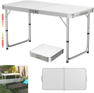 Adjustable Height Folding Camping Table, Foldable Trestle Table for Dining Eating,Solid Material, Anti-Deformation & Anti-Rust, with Carrying Handle, Table for Outdoor Indoor Garden Patio Picnic BBQ