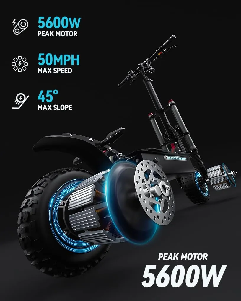 Adult Electric Scooter 5600W Dual Motor with Seat, Top Speed 50mph, Range 50-60 Miles, Foldable Commuter Electric Scooter