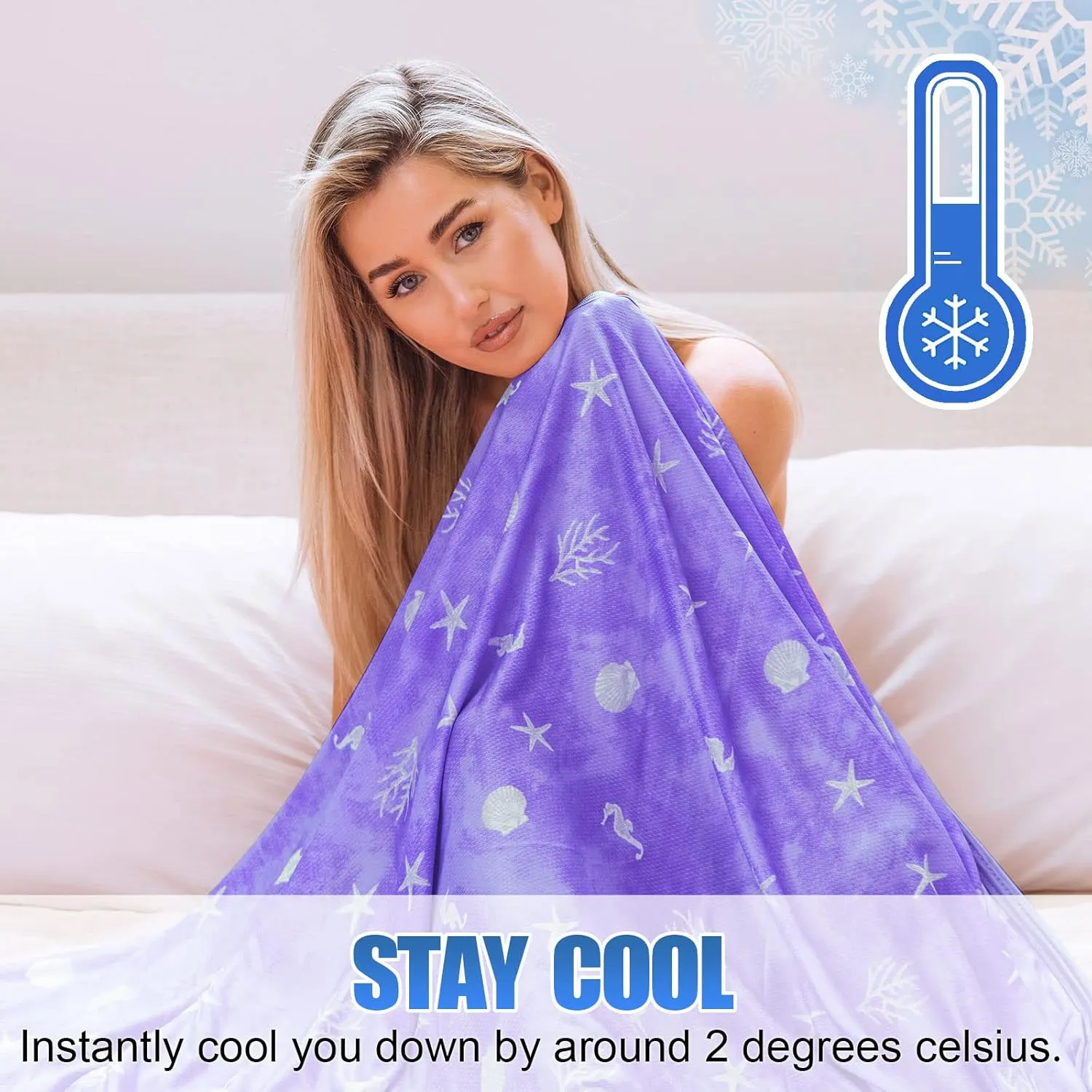 Ailemei Direct Cooling Blanket with Double Sided Cold Effect, Lightweight Breathable Summer Oversize Coastal Theme Bed Blankets, Transfer Heat to Keep Body Cool for Hot Sleepers Night Sweats, 108“x90”