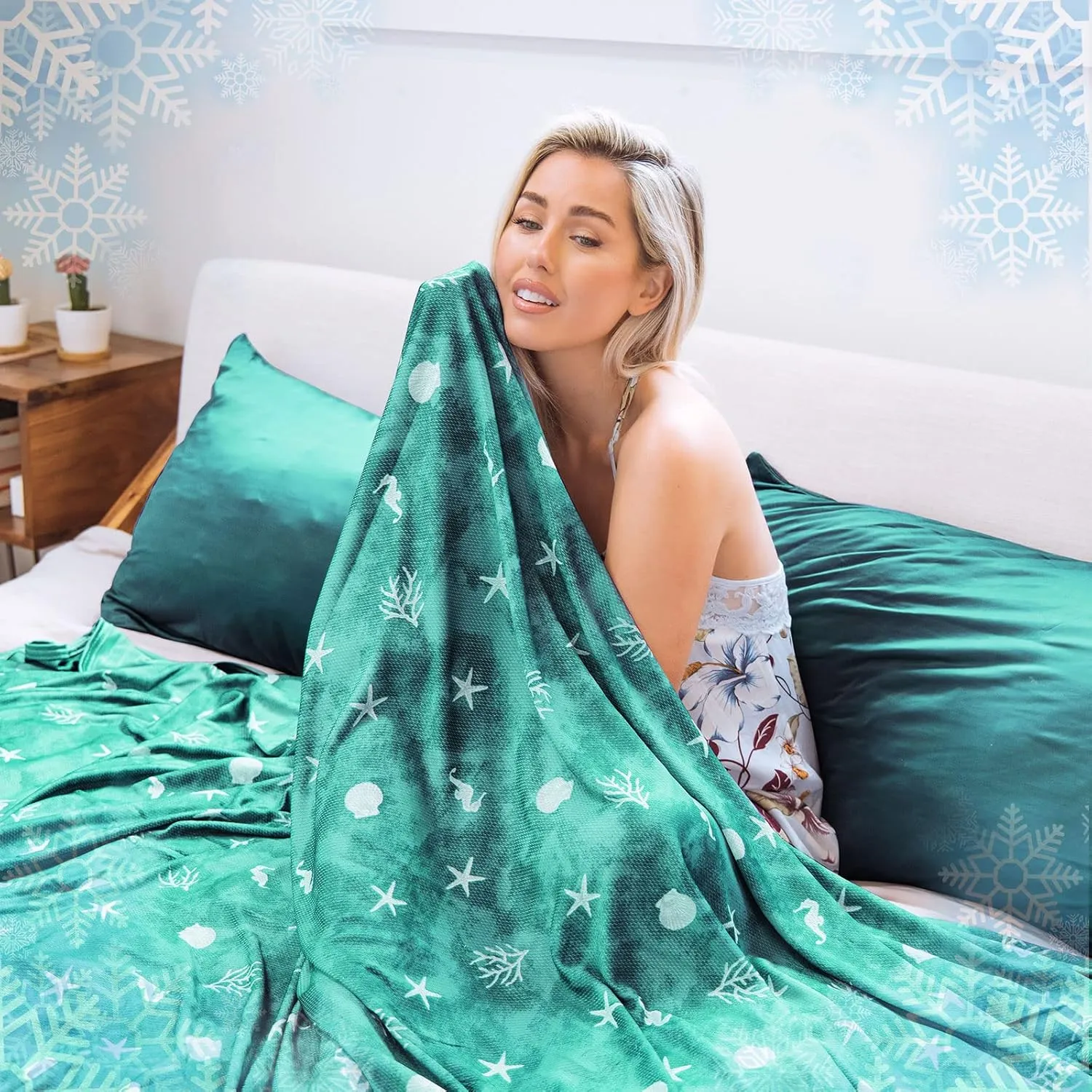 Ailemei Direct Cooling Blanket with Double Sided Cold Effect, Lightweight Breathable Summer Oversize Coastal Theme Bed Blankets, Transfer Heat to Keep Body Cool for Hot Sleepers Night Sweats, 108“x90”