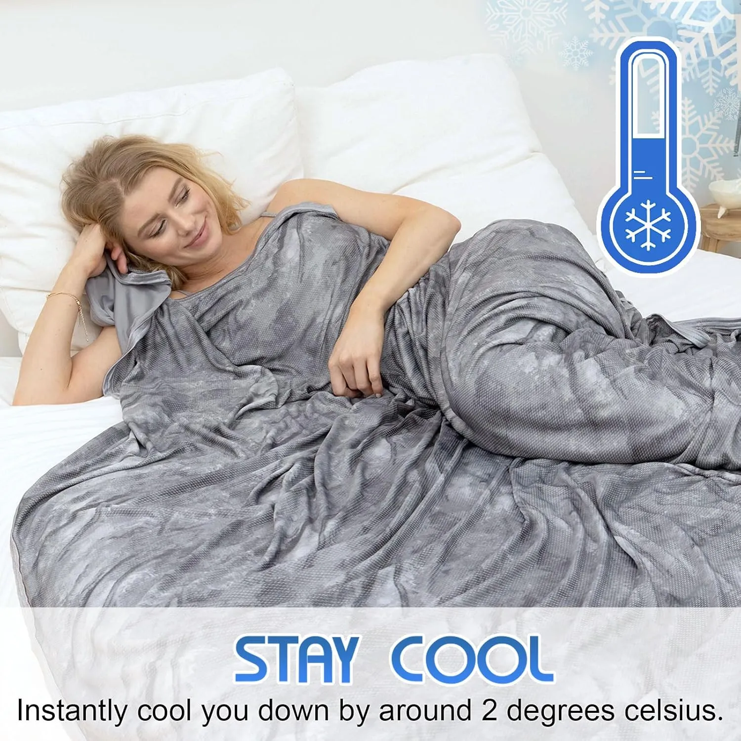 Ailemei Direct Cooling Blanket with Double Sided Cold Effect, Lightweight Breathable Summer Oversize Tie Dye Bed Blankets, Transfer Heat to Keep Body Cool for Hot Sleepers Night Sweats, 90“x90”