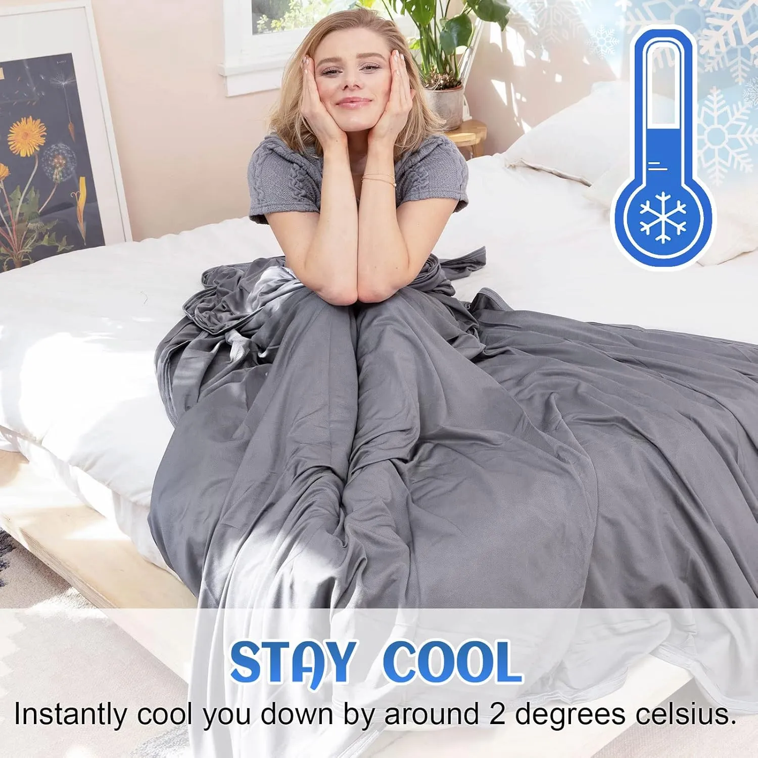 Ailemei Direct Cooling Throw Blanket for Hot Sleepers,Double Sided Cold Effect, Lightweight Breathable Summer Bed Blanket for Couch,Transfer Heat to Keep Body Cool Night Sweats,50"x60"