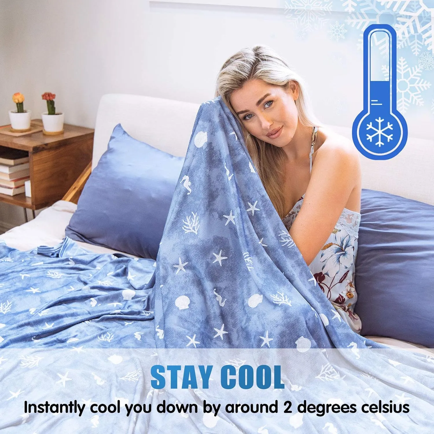 Ailemei Direct Cooling Throw Blanket with Double Sided Cold Effect, Lightweight Breathable Summer Coastal Theme Bed Blanket, Transfer Heat to Keep Body Cool for Hot Sleepers Night Sweats,50"x70"