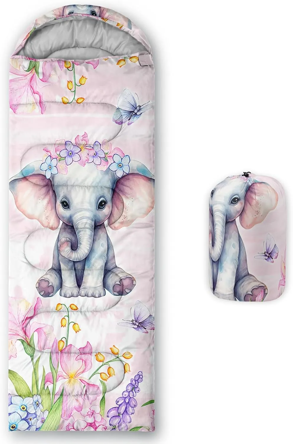 AILONEN Blue Butterfly Sleeping Bags,Lightweight & Waterproof,3 Season Warm & Cool Weather,Fairy Forest Flower Sleeping Bags for Kids,Girls,Adults,Travelling,Outdoors